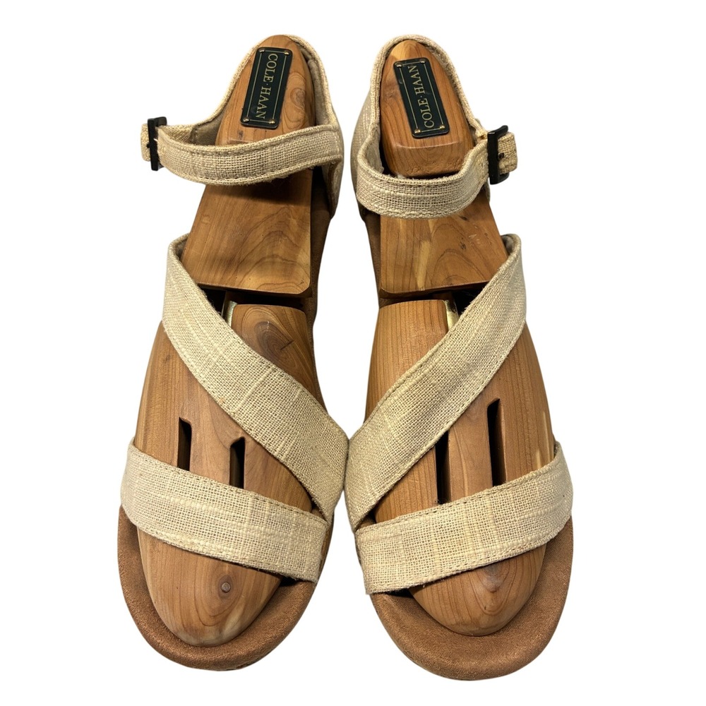 TOMS Wedge Sandals Cork Strappy Womens 8.5 Beige Platform Heel Summer Boho